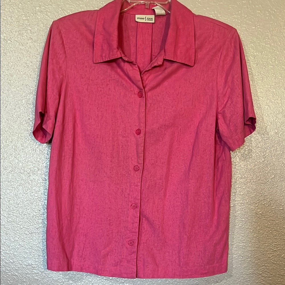 Studio Ease Vibrant Pink Button-Down Shirt Size 14W